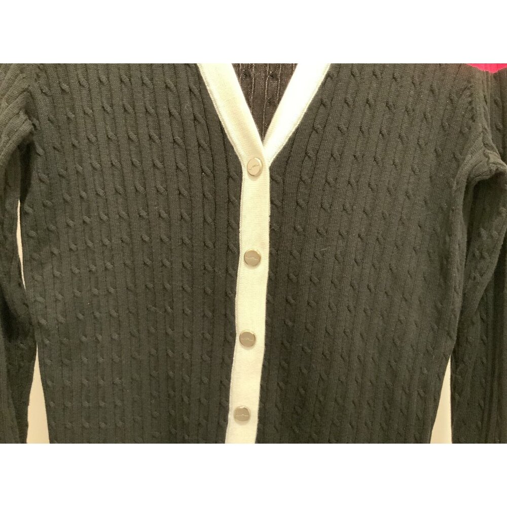 Ralph Lauren Active L-RL Cardigan Large Womens Pink Black Snaps Up White Trim - Picture 3 of 8